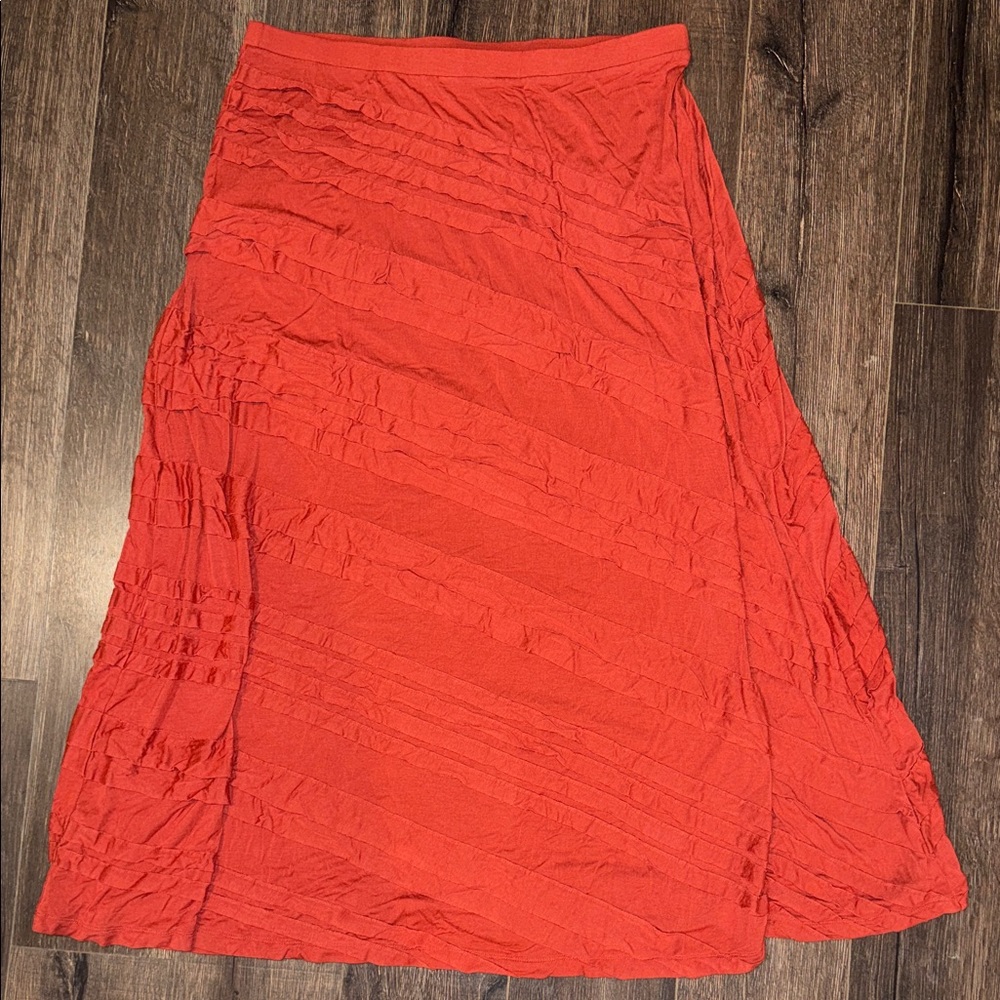 Soft Surroundings Orange Crinkle A-Line Skirt XL Boho Midi
